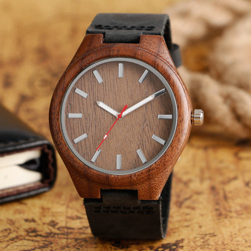 Simple Casual Wooden Watch Natural Bamboo Handmade Wristwatch Genuine Leather Band Strap Quartz-watch Men Women Gift