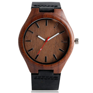 Simple Casual Wooden Watch Natural Bamboo Handmade Wristwatch Genuine Leather Band Strap Quartz-watch Men Women Gift