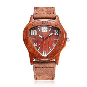 Inverted Triangle Retro Wooden Watch Minimalist Bamboo Nature Leather Band Simple Creative Mens Wood Quartz Wristwatches Clock