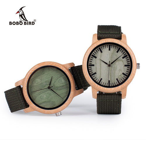 BOBO BIRD D11 Bamboo Wood Watches for Women Men Brand Design Green Nylon Straps Watch Drop Shipping in Box