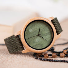 BOBO BIRD D11 Bamboo Wood Watches for Women Men Brand Design Green Nylon Straps Watch Drop Shipping in Box