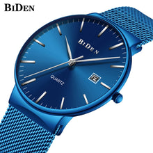 BIDEN Fashion Mens Watches Top Brand Luxury Quartz Watch Men Casual Slim Mesh Steel Date Waterproof Wristwatches Male Clock