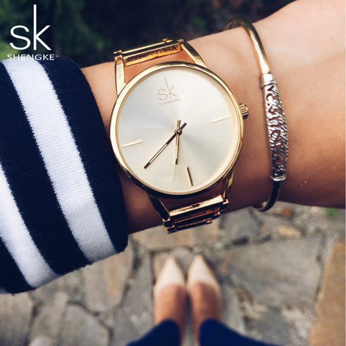 Shengke SK Brand Quartz Charming Stainless Steel Back Bracelet Watch Women Elegant Dress Ladies Crystal Clock Luxury Watches