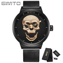 GIMTO Cool Skull Men Watch Luxury Brand Quartz Creative Clock Steel Black Military Female Male Wrist Watches relogio masculino