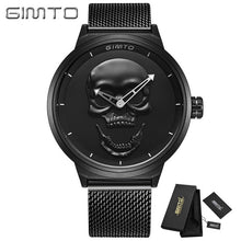 GIMTO Cool Skull Men Watch Luxury Brand Quartz Creative Clock Steel Black Military Female Male Wrist Watches relogio masculino