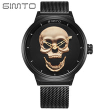 GIMTO Cool Skull Men Watch Luxury Brand Quartz Creative Clock Steel Black Military Female Male Wrist Watches relogio masculino