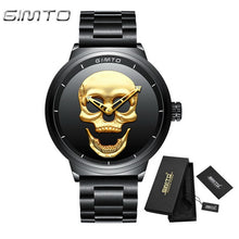 GIMTO Cool Skull Men Watch Luxury Brand Quartz Creative Clock Steel Black Military Female Male Wrist Watches relogio masculino
