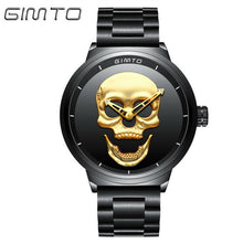 GIMTO Cool Skull Men Watch Luxury Brand Quartz Creative Clock Steel Black Military Female Male Wrist Watches relogio masculino
