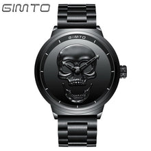 GIMTO Cool Skull Men Watch Luxury Brand Quartz Creative Clock Steel Black Military Female Male Wrist Watches relogio masculino