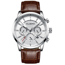 CUENA Luxury Men Watches Leather Strap Stopwatch Luminous Hands Calendar 30M Waterproof Men's Wristwatch Quartz Male Watch Brown