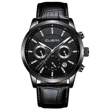 CUENA Luxury Men Watches Leather Strap Stopwatch Luminous Hands Calendar 30M Waterproof Men's Wristwatch Quartz Male Watch Brown