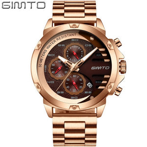 GIMTO Watch Men Luxury Brand Sports Mens Watches Steel Quartz Waterproof Clock Military Male Gold Wrist Watch Relogio Masculino
