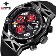 NORTH Watch Top Brand Luxury Men Fashion Quartz Mens Watches Waterproof Chronograph Black Rubber Sport Watch Relogio Masculino