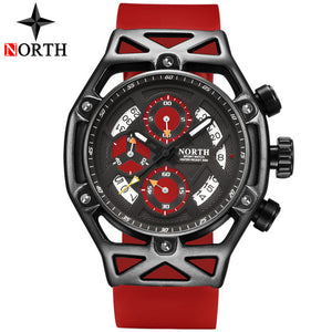 NORTH Watch Top Brand Luxury Men Fashion Quartz Mens Watches Waterproof Chronograph Black Rubber Sport Watch Relogio Masculino
