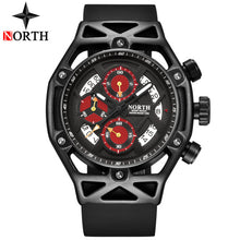 NORTH Watch Top Brand Luxury Men Fashion Quartz Mens Watches Waterproof Chronograph Black Rubber Sport Watch Relogio Masculino