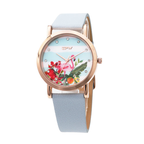 tropical pattern watch flamingo bird on dial candy strap watch